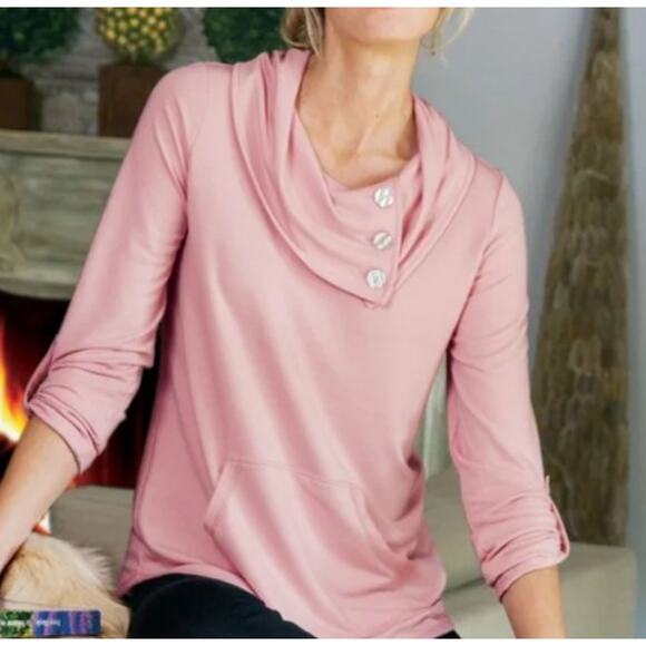 Soft Surroundings Sweater Womens Small Pink Kassidy Cowl Neck Tunic Top - Picture 1 of 7
